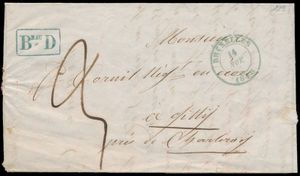 1848 Voorloper met inhoud, vanuit Bruxelles (Herland type 15), dd. 14 november 1848, naar Gilly (aankomststempel Charleroi), met blauwe stempel 