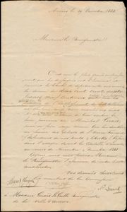 1832 Brief met inhoud, zonder postmerken, dd. 29 december 1832, brief gericht aan de Heer Gerard Le Grelle, burgemeester van de stad Antwerpen voor het overhandigen van een som 
geld ter waarde van 234 frank en 9 centimen om deze te overhandigen aan Maarschalk Gerard, dit ten voordele van de Franse soldaten de 