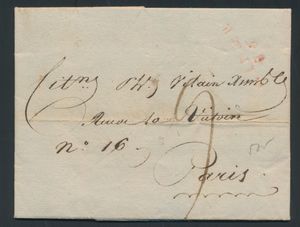 1800 Voorloper met inhoud, vanuit Menin, poststempel Herlant 27 (