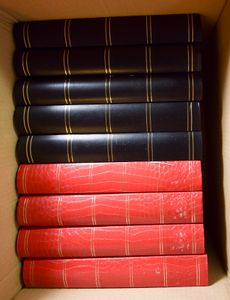 Lindner, 5 zwarte en 4 bordeaux stockboeken met witte pagina's