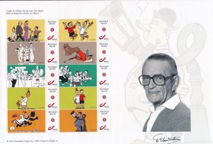 2013 Suske en Wiske, duostamps op speciaal uitgegeven bladen met handtekening Vandersteen, zm (Frankeerwaarde: €32,40)