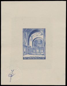 STES 4350 Proef, vierde staat, 5fr. + 5fr., blauw, op crème papier, met droogstempel en paraaf, index 2, zm