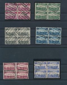 TR 191, TR 192, TR 194, TR 195, TR 196 en TR 201, alle in blok van 4, met spoorwegafstempeling, zm 