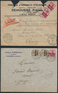 Lotje van 15 postkaarten/brieven, bezetting eerste Wereldoorlog, vanuit o.a. Tongrinne, Lutich, Sombreffe, Chimay, enz., zm/m