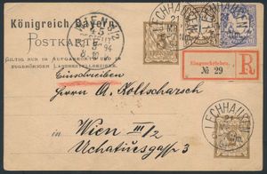 1894 Aangetekende PWST van Leuchhausen naar Wien met curiositeit 