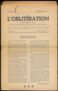 L'Oblitération, Journal Philatélique Mensuel, nummer 1 tot 51 (1950/1955); in redelijke staat; geheel is samengevouwen