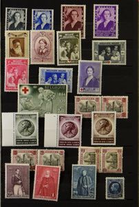 1907/1973 Betere samenstelling in 5 insteekboekjes en 1 doosje, diverse uitgiften, veel volledige reeksen o.a. Landschappen **, jaren '50, pubs, 266A/K *, LP, Erinnofilie met Duitse Keizerreeks ** (2x), preo's, dienst, zm/m/ntz