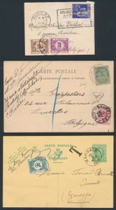 Tax zegels (82x) en brieven/postkaarten (43 stuks), alle periodes, enkele stempels, zm/m