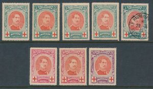 N° 132/34 Samenstelling 8 zegels, waarbij diverse variëteiten, o.a. 132-V1 **, 132A **, 132-V5 **, 132-V6 gestempeld, 133-V2 **, 134 **, zm/m (OBP €867)