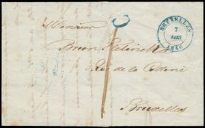 1846 Voorloper met inhoud, vanuit Bruxelles (Herlant Figuur N), dd. 7 maart 1846, naar Bruxelles. Mooi nevenstempel 