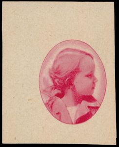 STES 4329 Proef in rood, 1 beeltenis, op dun wit papier, gedrukt in 1 kleur enkel het centrum, index 2, zm