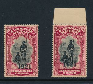 No. 93-V (2x) “5fr. carmine”, 2 copies featuring the Balasse V2 and V3 varieties, rare, the 93-V2 has a leaf margin, vf/f