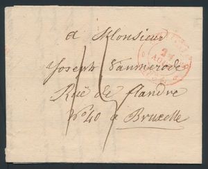 1834 Voorloper met inhoud vanuit Soignies (Herlant 21), dd. 24 augustus 1834, naar Bruxelles, port 