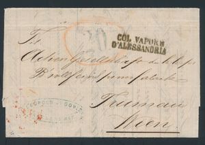 1867 ongestempelde brief verzonden van Alexandrië naar Wenen, Oostenrijk, duidelijke 