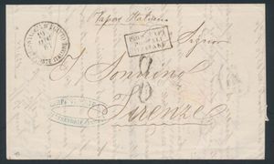 1867 ongestempelde omslag onbetaald verzonden van Alexandrië naar Firenze, Italië, omlijst 