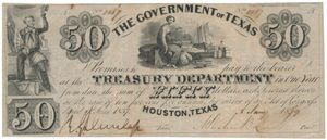 BANKBILJETTEN: USA - Texas (Houston), Treasury Department met expertisie P.M.G. (Paper Money Guaranty)
