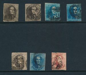 N° 1 (2 ex. volrandig), N° 2 (2 ex. ingesneden met D.50), médaillons 