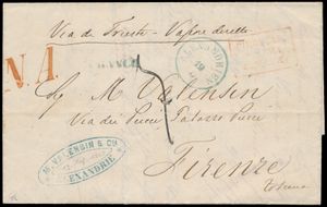 1863 complete gevouwen brief verzonden PREPAID van Alexandrië naar Firenze, Italië via de Oostenrijkse postboot, met een krachtige afdruk van het 
