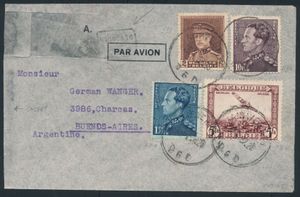 1937 N° 430 en 434 + 321 en PA 4 op luchtpostbrief van Antwerpen 1937 naar Buenos Aires met 