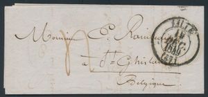1849 Voorloper met inhoud, vanuit Lilles (Frankrijk), dd. 18 december 1849, naar St.-Ghislain, mooie stempel keerzijde grensstempel groen 