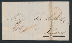 1850 Voorloper met inhoud vanuit Anvers, dd. 8 november 1850, naar London (Engeland), mooie stempel rood 