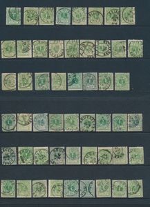 N° 26 (54x), 27 (30x) en 28 (25x), enkele leuke afstempelingen, meerdere kleurnuances, voor de specialist, zm/m