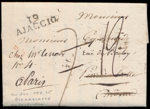 1822 Voorloper vanuit Frankrijk, Ajaccio (zwarte stempel twee lijnen 