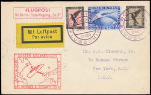 1931 Dornier D0.X first flight, Europa - Zuid-Amerika met frankering Mi. n° 382, 384 en 438 (Zegelwaarde €528), zm