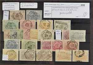 1870/1958 Spoorweg, TX, LP, dienst, TG, samenstelling op insteekkaartjes, waarbij betere stempels, zm/m