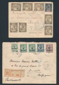 Allerlei, w.o. fiscale zegels, uitknipsels, brieven met vele landen, zoals België, Frankrijk, Zuid-Amerika, Madagascar, Cyprus, Ethiopië, interessante samenstelling, zm/m/ntz