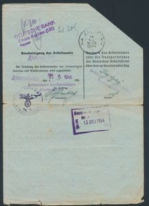 W.O. II, persoonlijk archief van een Vlaamse arbeider in de Junkers vliegtuigfabriek in Duitsland, diverse interessante documenten en brieven, o.a. Duits identiteitsbewijs voor buitenlanders en Duits paspoort voor buitenlanders (gezocht), zeldzaam geheel, niet uitgezocht, m/ntz