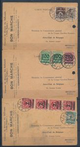 1923, 3 kaarten Gordon Bennett met 2x. Duitse Rijk Infla., 1x. Denemarken, alle verzonden, naar België, zm/m