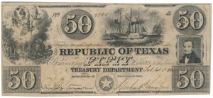 BANKBILJETTEN: USA, Republic of Texas Treasury Department (met expertise P.M.G. - Paper money guaranty)