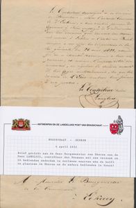 1832 Brief met inhoud, zonder postmerken, dd. 4 april 1832, brief gericht aan de Heer Burgemeester van Ekeren van de heer Langlois, 