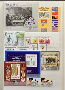Diverse gebieden in 3 insteekboeken en op insteekbladen met zeer mooi thema, o.a. Samoa, Vanuatu, Kiribati, veel postfris, ook gestempeld, ouder materiaal, w.o. Rhodesië, zm/m