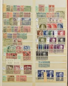 Samenstelling en/of verzameling, voornamelijk ouder materiaal in 6 boeken met diverse betere zegels, w.o. Reich, Danzig, Bund, Berlin, Staten, zm/m/ntz