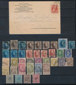 Lotje met klassieke zegels, vanaf N° 6 tot 74, totaal 38 ex., niet alle aanwezig, maar enkele dubbele (zoals 4 ex. N° 16), enkele curiositeiten (kleurvlekken, enz.), afstempelingen zoals D.11 en D.30, leuke samenstelling, zm