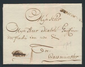 1764 Voorloper zonder inhoud, vanuit Dendermonde, met afstempeling zwart 