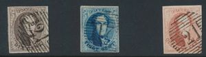 N° 10/12, alle drie zegels volrandig (met mooie randen), afstempeling P.21-Boussu, zm (OBP €110 + COBA €27)