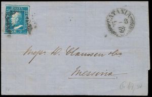 1859, Sicilia, mooie brief van Catania naar Messina met enkelfrankering 