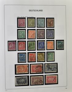 1872/1945 Verzameling in Davo album, w.o. betere waarden en reeksen, o.a. IAA gestempeld, 459/62 gestempeld, Wagner gestempeld, ambachten gestempeld, LP (zeppelin), BL Ostropa gestempeld (op fragment), dienst, strafport, zm/m/ntz