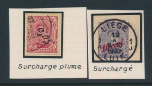 N° 138, met manueel surcharge (0,05) en N° 139, met stempel rood diagonaal 