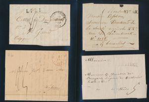 Voorlopers, 7 ex. uit Oostende, Luik, Duinkerke en Ieper, verschillende stempels en periodes, zm/m