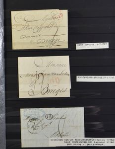 1849/1975 Samenstelling diverse uitgiften in 2 insteekboeken en 1 album, w.o. 3 voorlopers (1787, 1797 en 1812), klassiek ook op brief, reeksen, stempels (o.a. P.52 op n° 2)