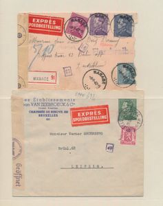 1942/1955, 5 aangetekende brieven en expres + 1 brief enkel expres, gefrankeerd met verschillende waarden, zm/m/ntz