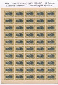 N° 25 “50c. olive” in a complete sheet of 50 items, printing I.1 + A.2, vf (OBP €1,175)