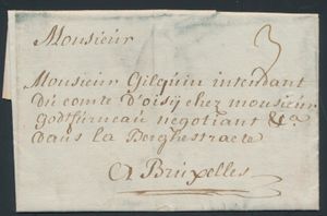 1779 Voorloper met inhoud, vanuit Dadizelle, dd. 24 maart 1779, naar Bruxelles, port 3 decimen, leuke inhoud, zm