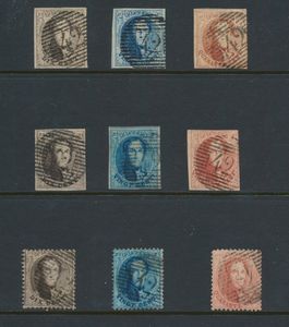N° 6/8, 10/12 en 14/16, alle zes zegels volrandig, afstempeling P.42-Fontaine-l'Évêque, zm (OBP €305 + COBA €93)