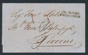 1855 pre-filatelistische omslag van Alexandrië naar Livorno, Italië, met een duidelijke afdruk van de 