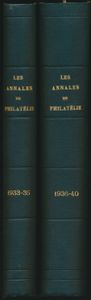 Les Annales de Philatélie - Revue Trimestrielle in 2 volumes; 1933/1940; gedrukt; ingebonden/gelijmd; Frans; harde kaft; in redelijke staat